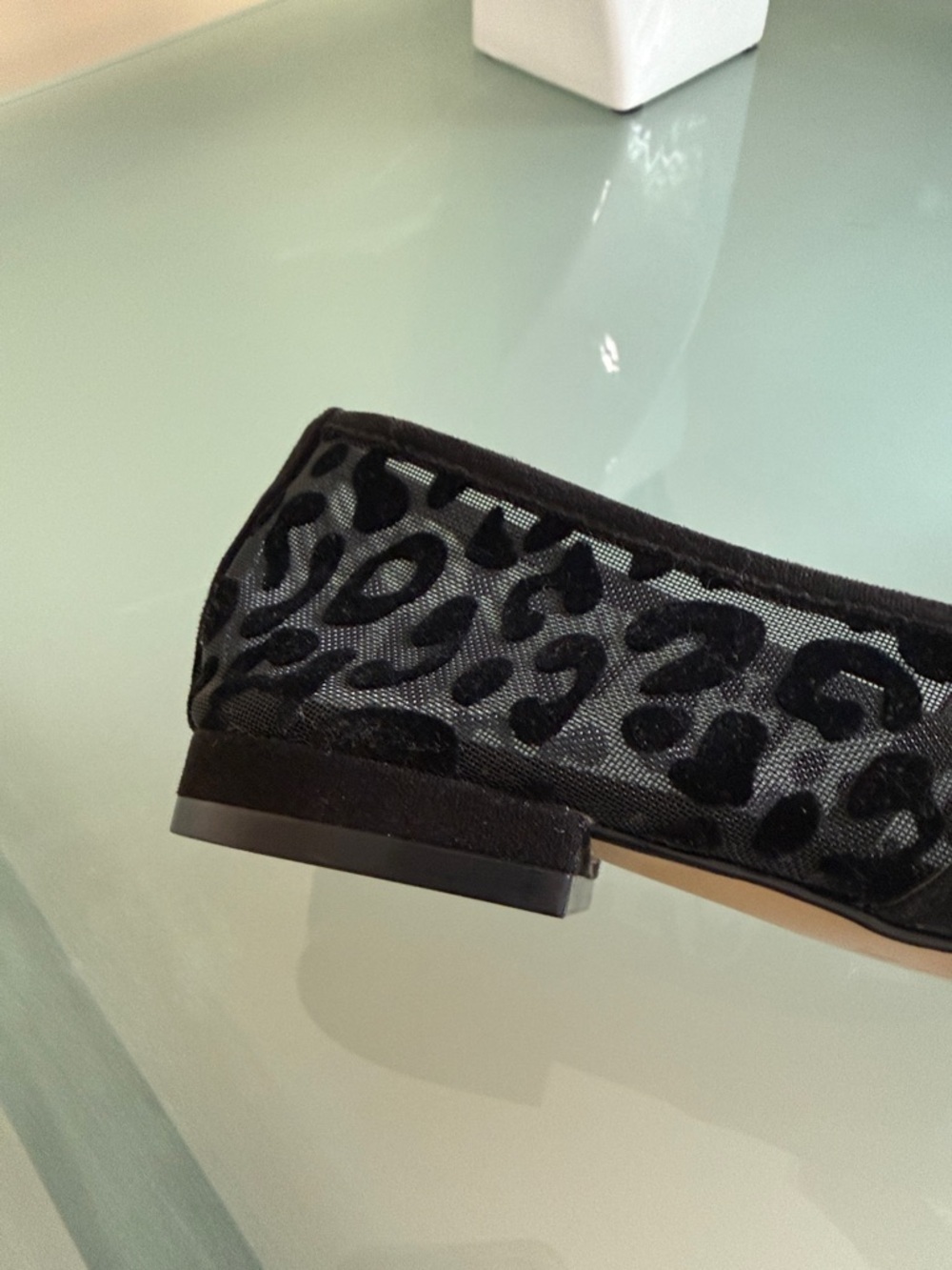 J. Crew Black Sheer Leopard Print Mary Jane Flats Size 7 Mesh Ballet Flats - Picture 5 of 8